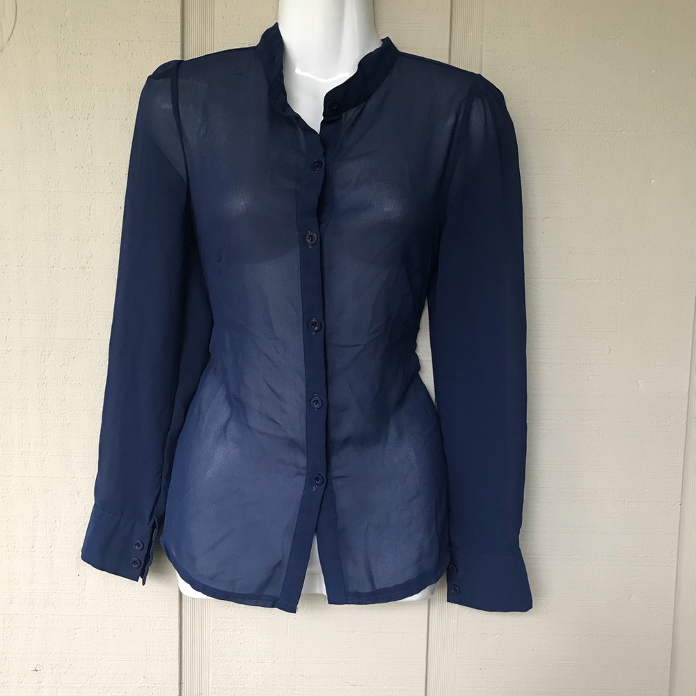 Navy blue button down top